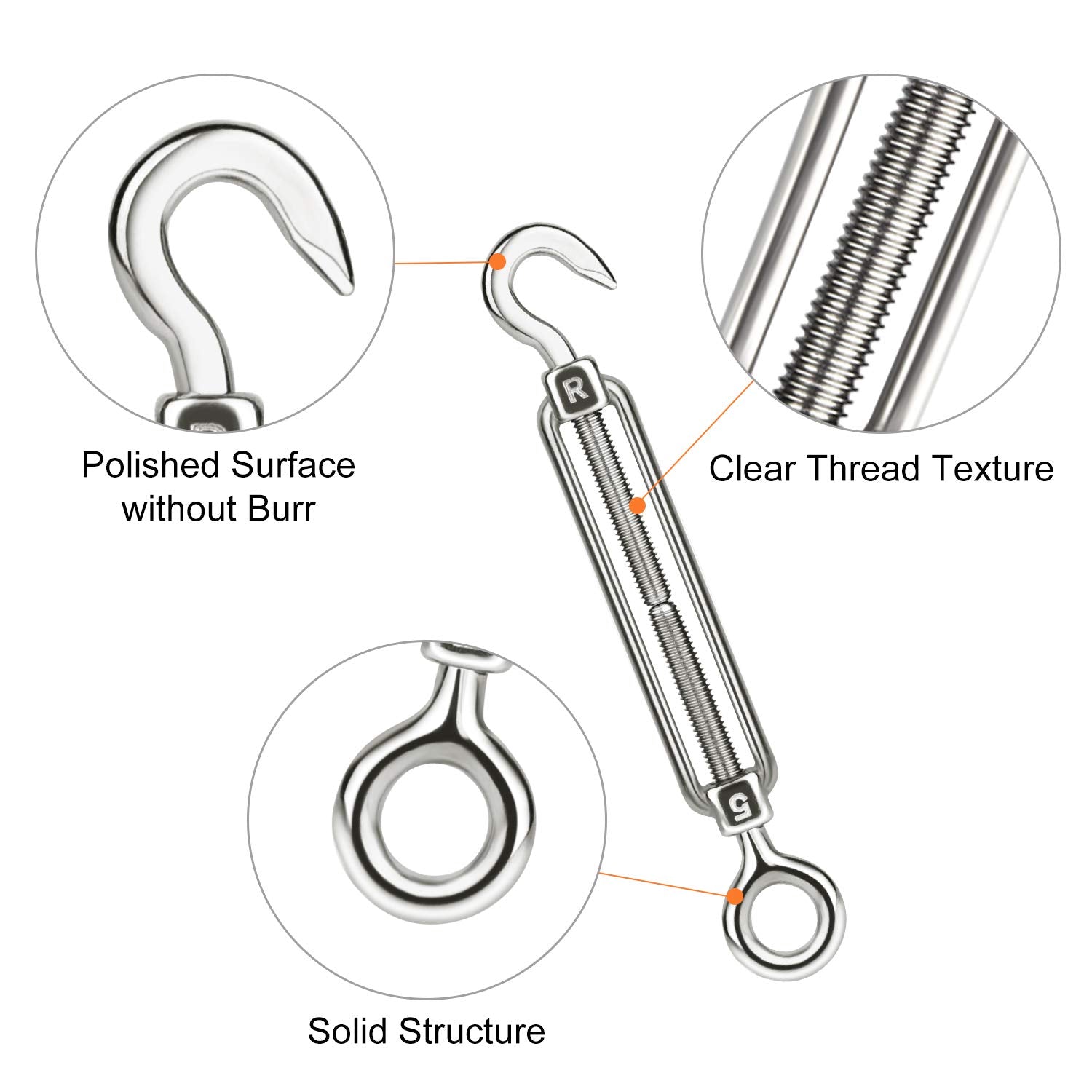 CHRORINE 5 Pcs Turnbuckle Wire Tensioner M5 Adjustable Turnbuckle Stainless Steel Hook Eye Rope Cable Tension