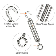 CHRORINE 5 Pcs Turnbuckle Wire Tensioner M5 Adjustable Turnbuckle Stainless Steel Hook Eye Rope Cable Tension