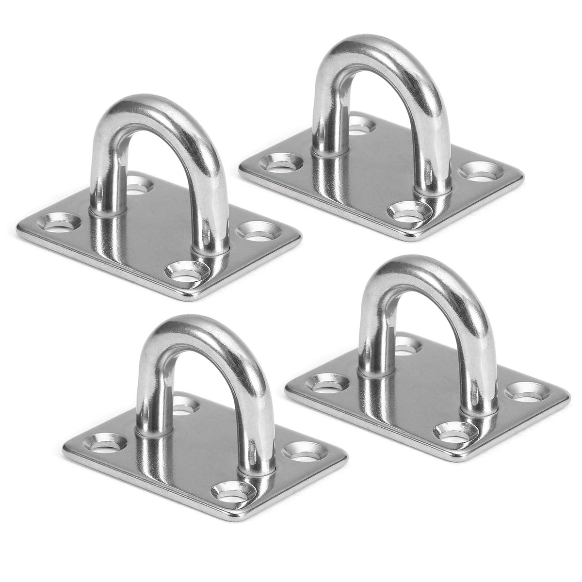 M5/M6/M8 Heavy Duty Pad Eye Plate, 304 Stainless Steel Oblong Eye Pad Plate, Staple Ring Hook Loop U-Shaped Sail Shade Marine Hardware, Wall Ceiling Hammock Hooks Hanger for Swing Suspension(4Pcs)