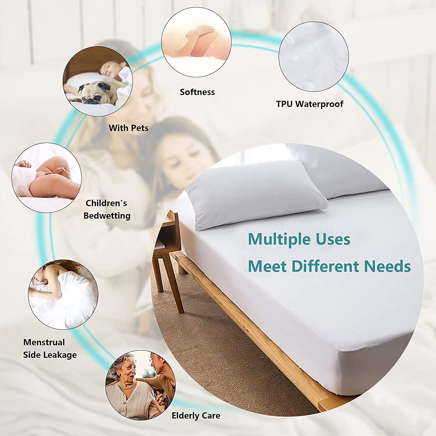 Dudu N Girlie Moses Basket Mattress Protector Waterproof 65 x 28 cm -Fitted Mattress Protector- Mattress Cover for Baby Breathable and Non Noisy Anti Bacterial and Fully Fitted. White