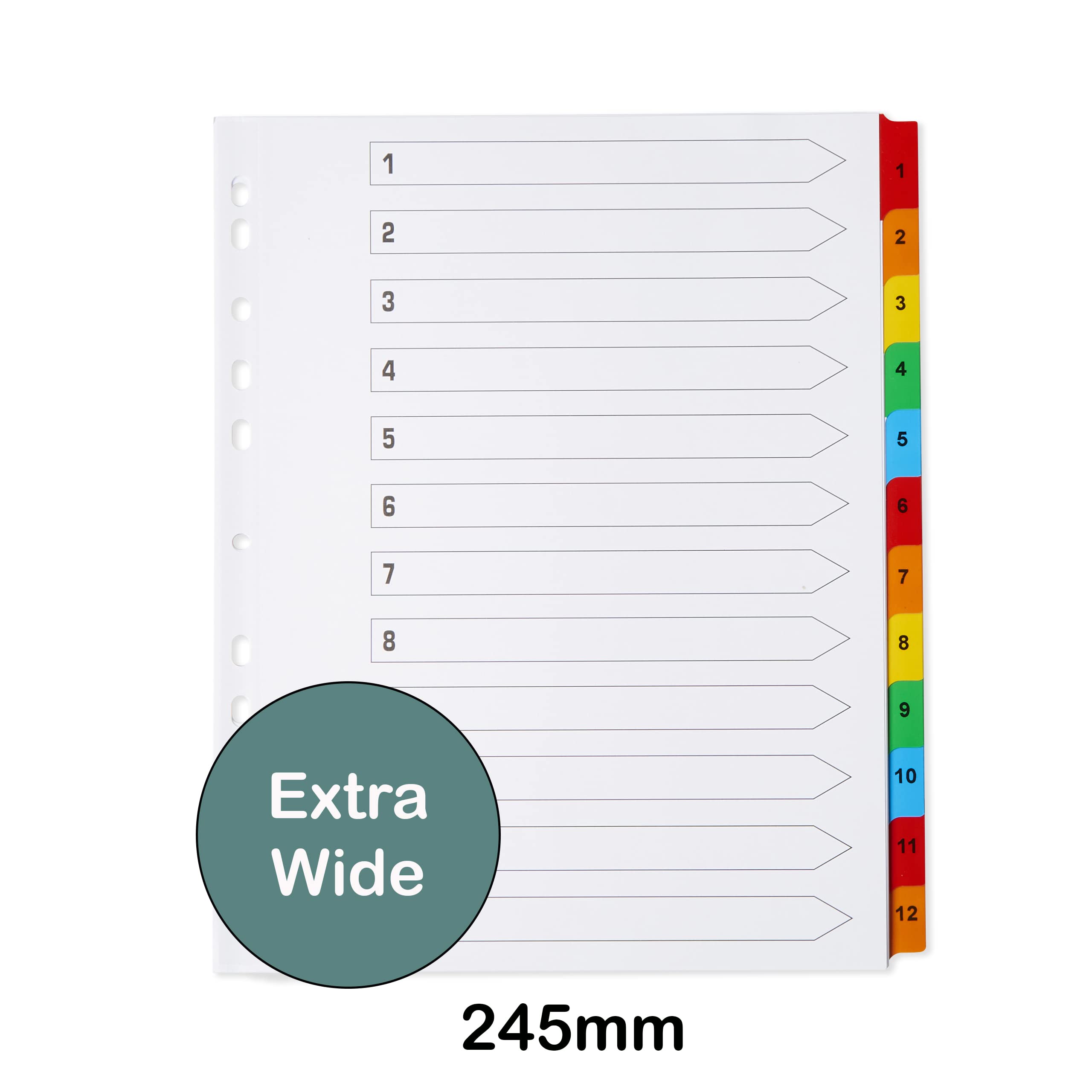 [3 Pack] A4and Extra Wide 12 Part File Dividers A4and Extra Wide 12 Part Numbered Subject Dividers Multipunched Reinforced Colour Tabs 150gsm