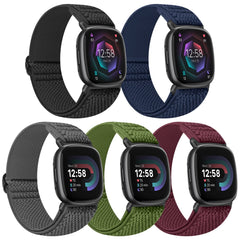 Tiptops 5 Pack Straps Compatible for Fitbit Versa 4/Fitbit Sense 2 Straps/Fitbit Versa 3/Fitbit Sense Bands Men Women, Adjustable Comfortable Loop Nylon Sports Replacement Stretchy Bands