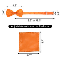 Cretty-Meet Adjustable Bowtie and Pocket Square Set Men Bowtie and Handkerchief Solid Color Double Fold Pre-Tied Bow Tie for Dinners, Weddings, Parties, Business, Proms - Orange