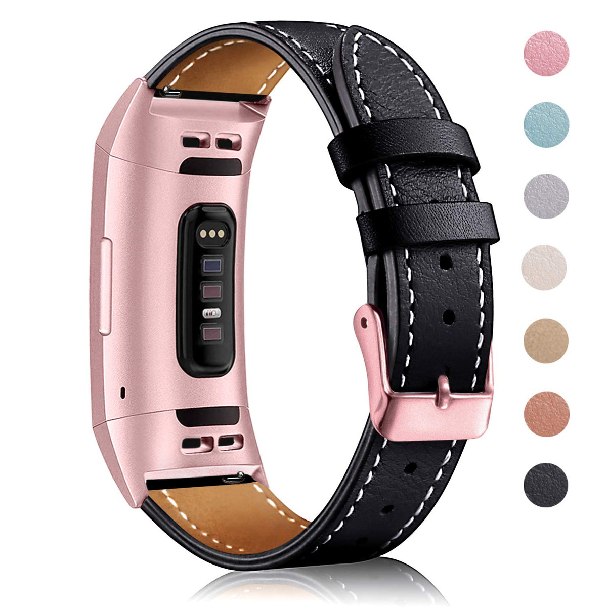 Mornex Strap Compatible Charge 3 Strap/Charge 3 SE/Charge 4 Leather Strap, Classic Adjustable Replacement Wristband Fitness Accessories Metal Connectors