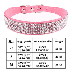 TSKDKIT Puppy Collar for Cat Small Dog Collar Cute Rhinestone Pet Collar Sparkling Cat Collar Soft Leather Pet Collar(S Pink)