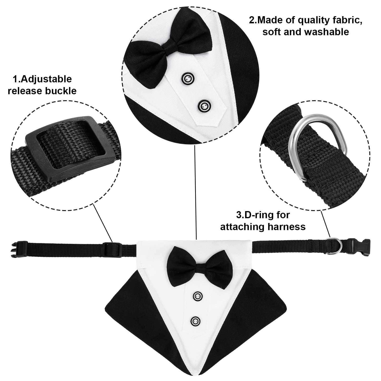 KroY PecoeD Formal Dog Tuxedo Bandana Dog Wedding Bandana Dog Collar with Bow Tie and Neck Tie Designs, Adjustable ormal Tux Dog Bowtie Adjustable Neckerchief for Small Medium Dogs(M)