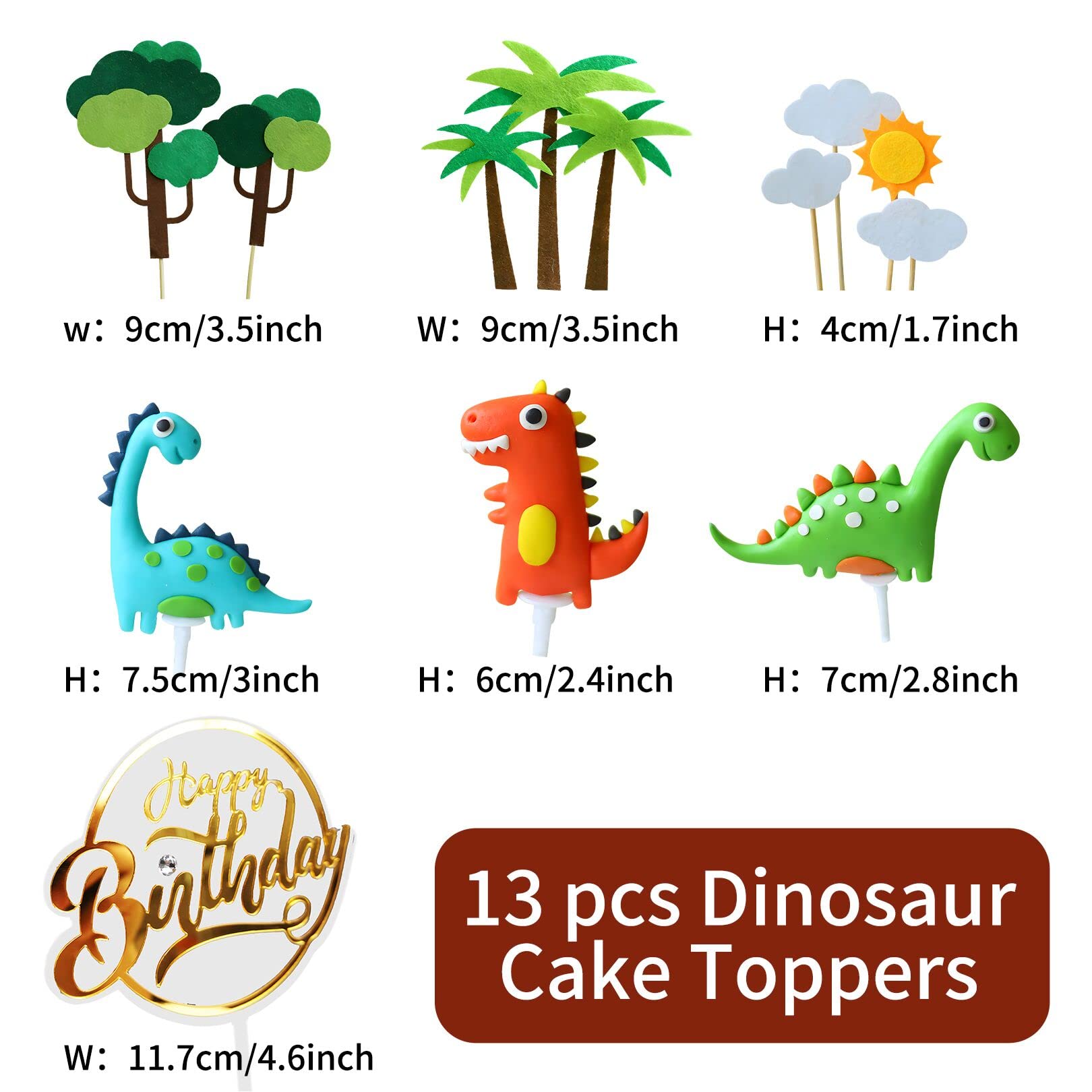 13PCS Cake Toppers, 3D Dinosaur Cake Toppers Decorations, Happy Birthday Cake Toppers Cupcake Topper Cake Decorations Boy Girl Kids Dinosaur Themed Party Decorations Birthday Party Supplies