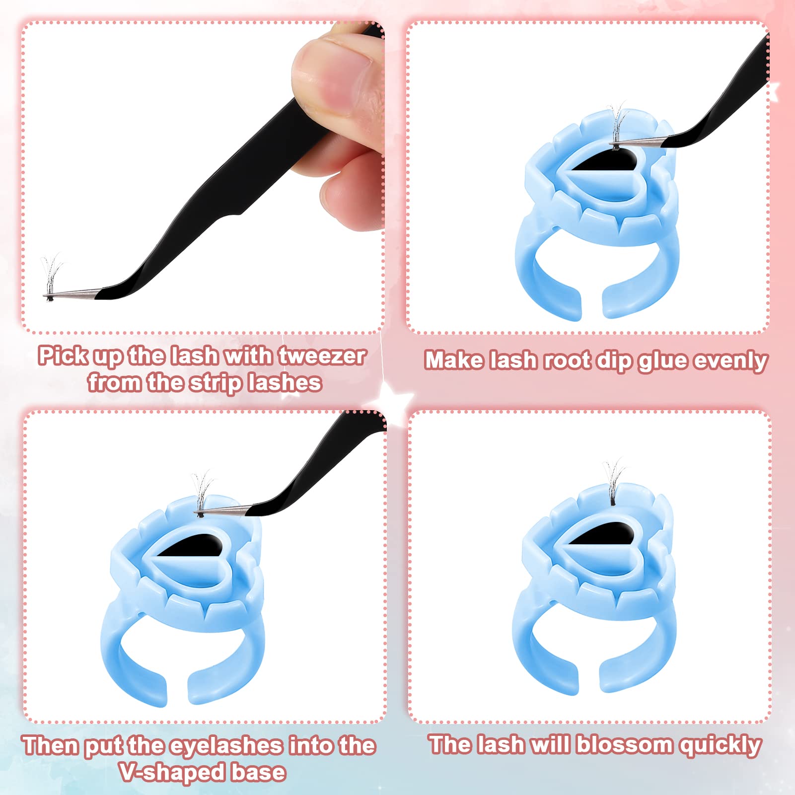 Fuyamp 100 Pcs Lash Glue Holder, Plastic Glue Rings Glue Holder Rings, Love Heart Shaped Lash Glue Rings False Eyelash Glue Ring Cup Lash Volume Rings for Eyelash Extension(4 Colors)(100 Pcs)