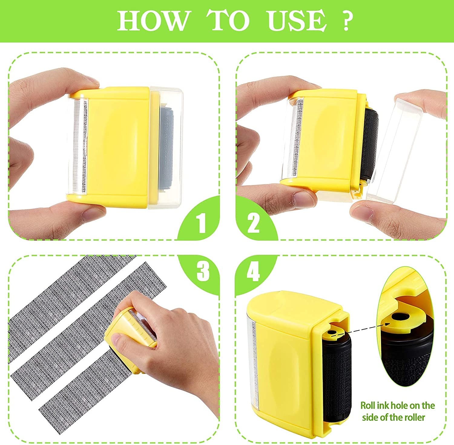 Wide Roller Stamp Identity Theft Stamp 1.5 Inch Perfect for Privacy Protection (Yellow Stamp and 3 Refills)