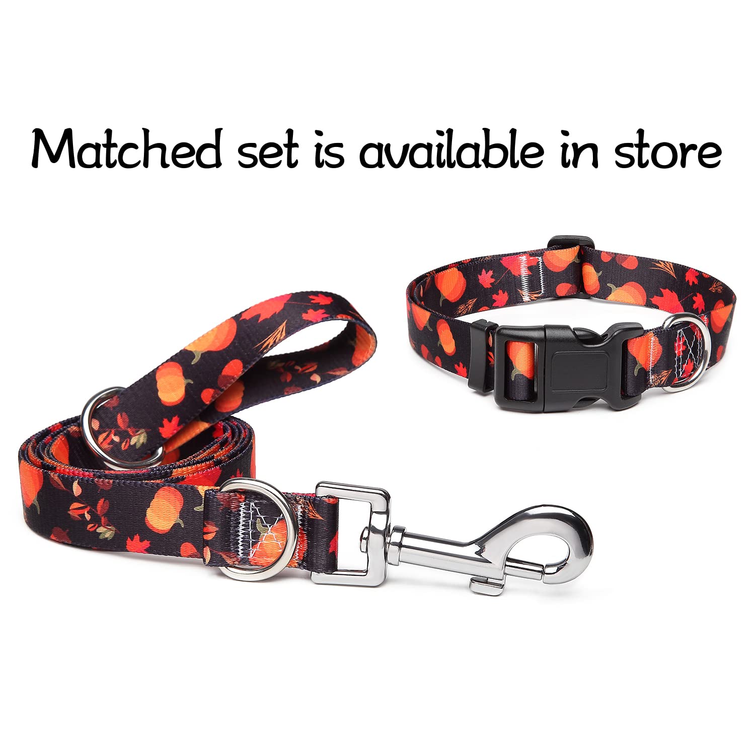 Suredoo Adjustable Nylon Dog Collar with Patterns, Soft Comfy Pet Collar for Small Medium Large Dogs (L, Pumpkin)