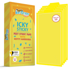 Icky Sticky Pest Sticky Pads - 10 Pack   Extra Strong Glue Traps with Irresistible Nutty Ambrosia Scent   Versatile Indoor & Outdoor Use   Effective for Multiple Pests   Includes 24 Fruit Fly Traps