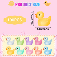 FRIUSATE 100 Pack Mini Ducks, Tiny Little Ducks Mini Resin Ducks Luminous Small Ducks Miniature Ducks for Fairy Garden Aquarium Landscape Dollhouse Ornament Diy Craft