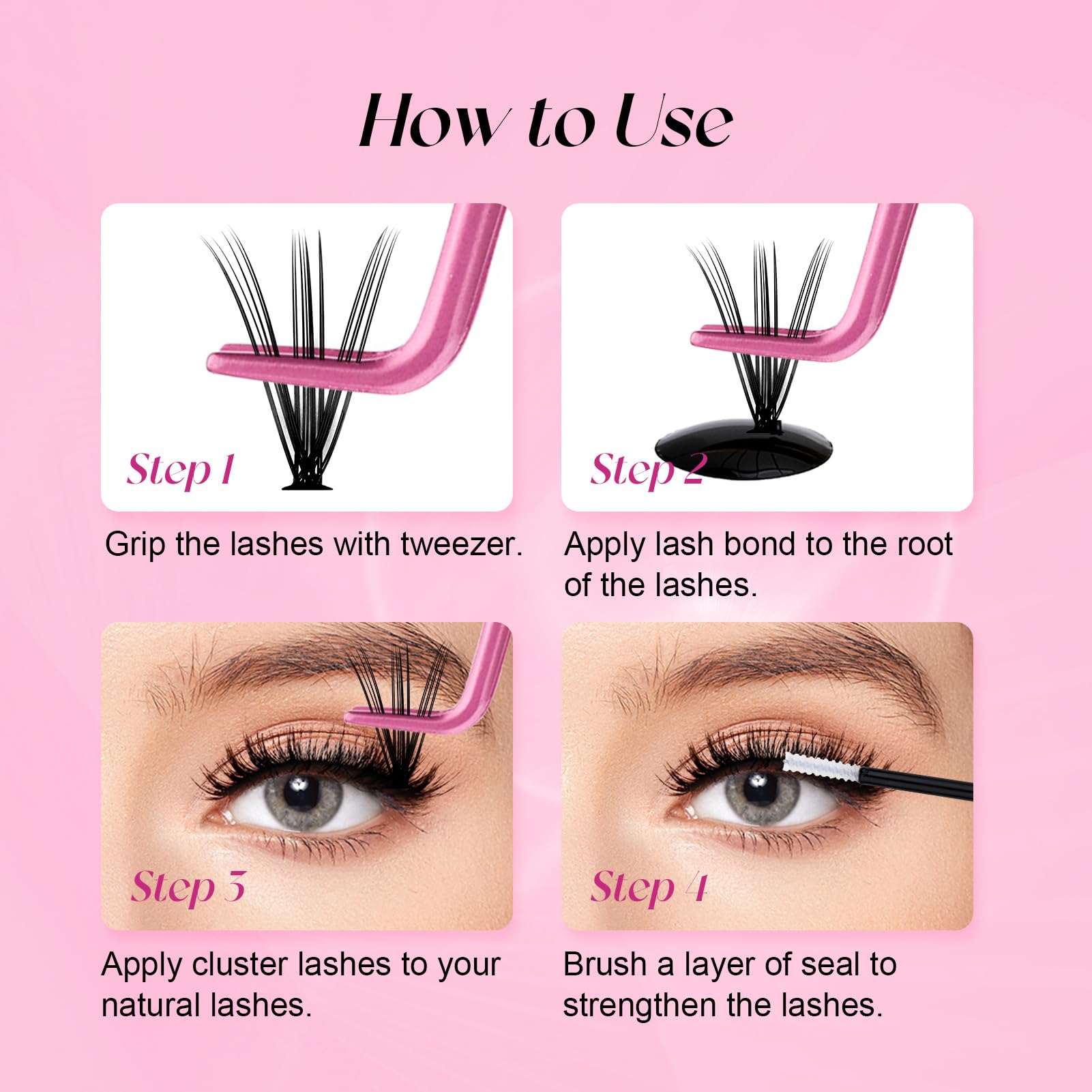 Eyelash Extension Kit Lash Bond and Seal Lash Clusters with Eyelash Tweezer Lash Glue for Individual Lashes Lash Applicator Tool for DIY Lash Extension Kit Makeup (Set 20D-0.07D, 15-20mm)