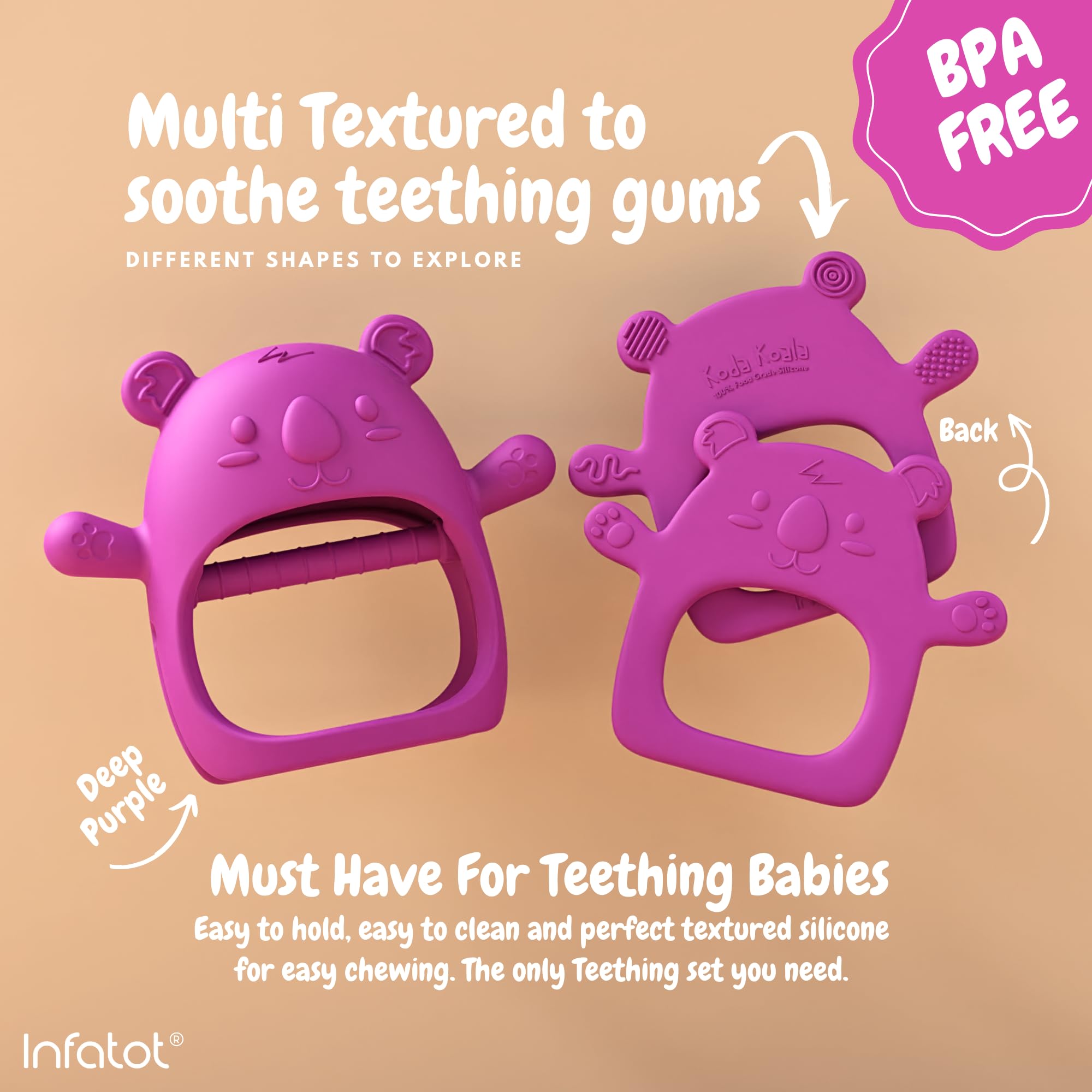 Infatot® Teething Toys for Baby Gifts - 2 Pack Koda Koala Teether Mitten Glove, Baby Essentials for Newborn, Teething Mitten for Babies - Baby Toys 0-6 Months 6and Hand Teethers for Babies - Cream