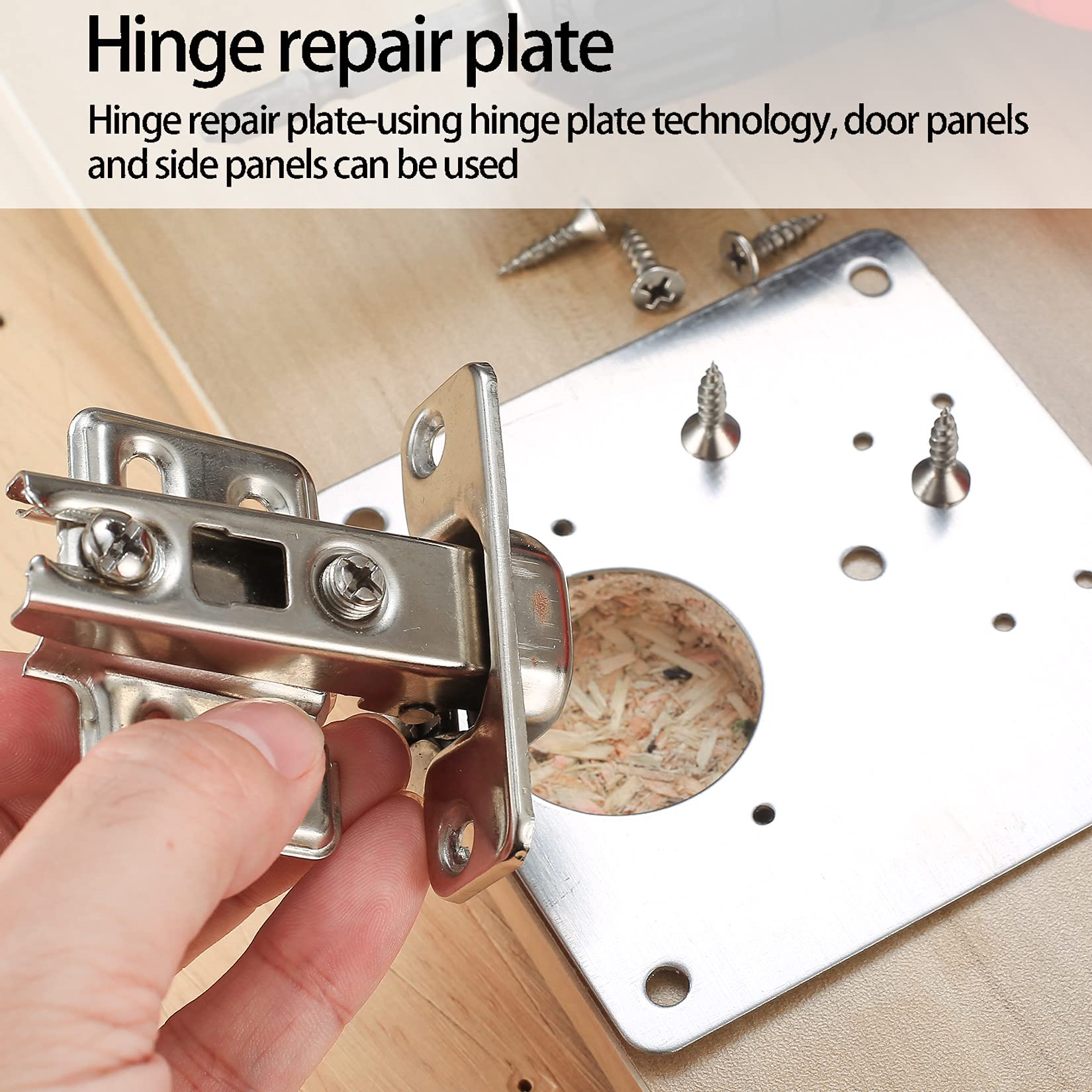 16 Pcs Hinge repair plate, Stainless Steel Hinges Repair Plates, Kitchen Cupboards Cabinets Doors Hinges Flat Fixing Joining Mending Plates Braces Brackets, with 128 Pcs Screws (16)