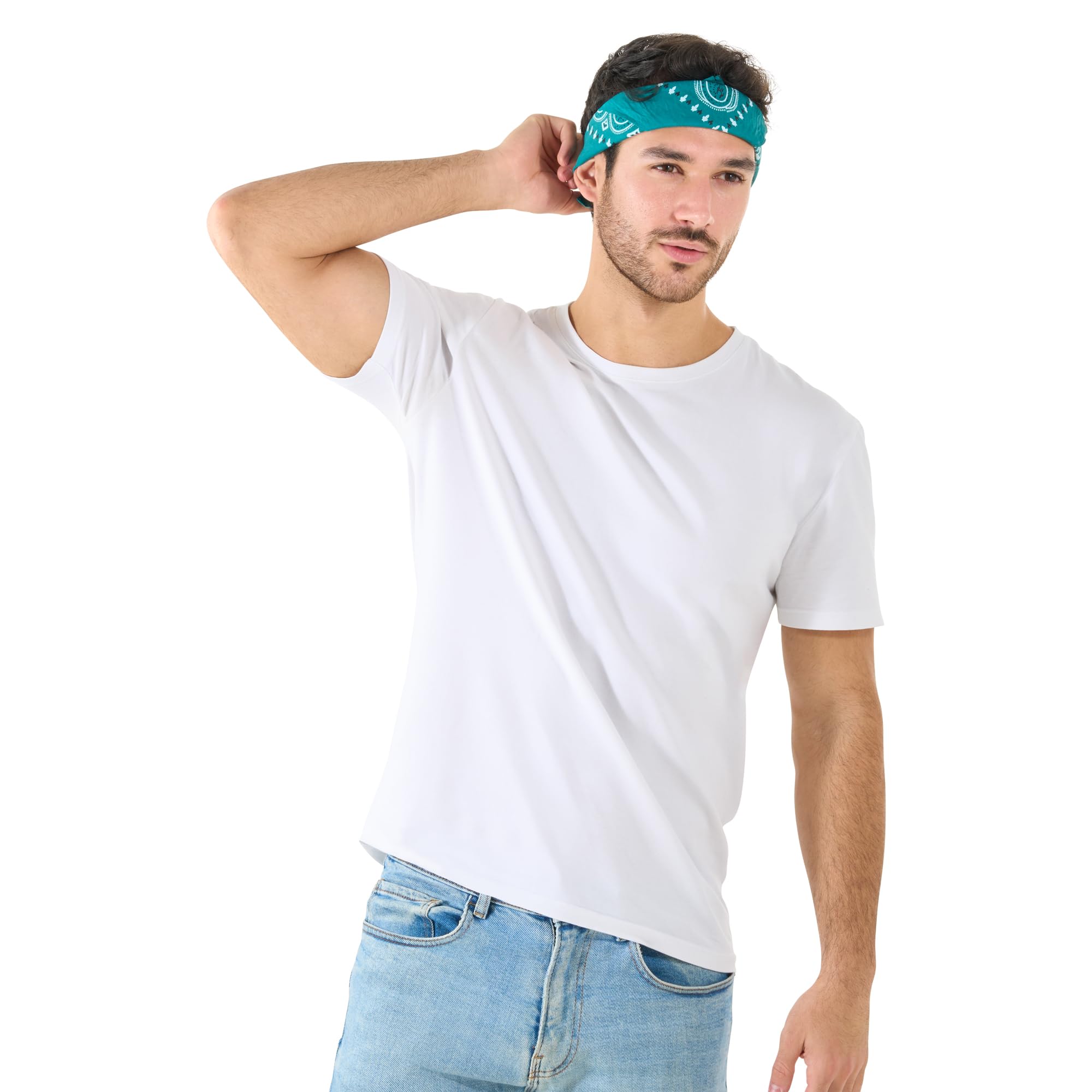 Teal Bandana For Men & Women - Cotton Headband Paisley Hair Bandanas - Pirate Scarf - Headwear Cycling Cowboy Sports Neckerchief