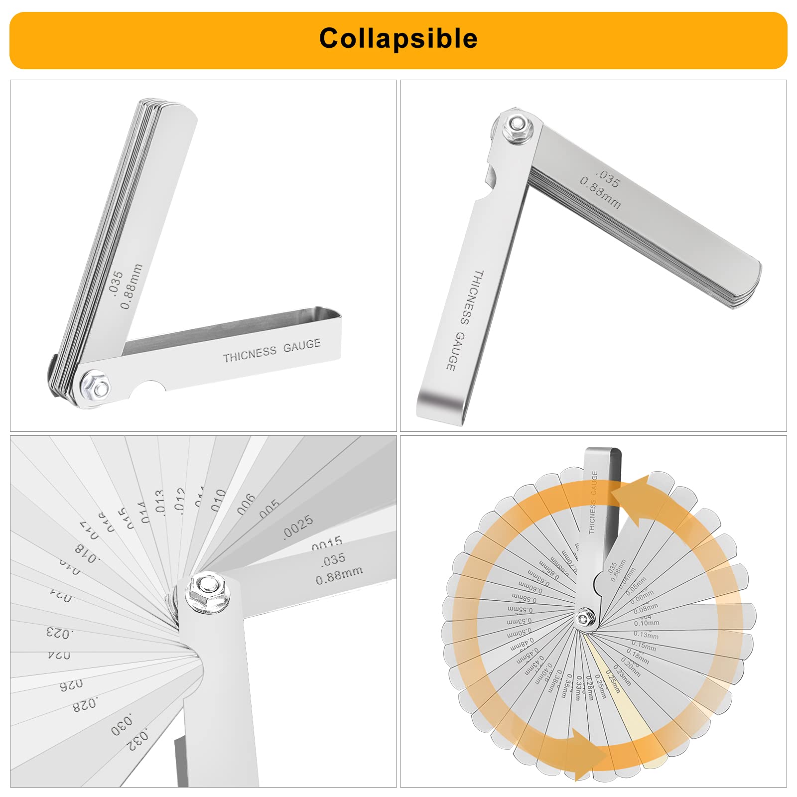 Feeler Gauges Stainless Steel Feeler Gauge Dual Markered Imperial and Metric Feeler Gauge Set 32 Blades Valve Feeler Gauges Spark Plug Feeler Gauges mm feeler gauges imperial(0.04-0.88mm)