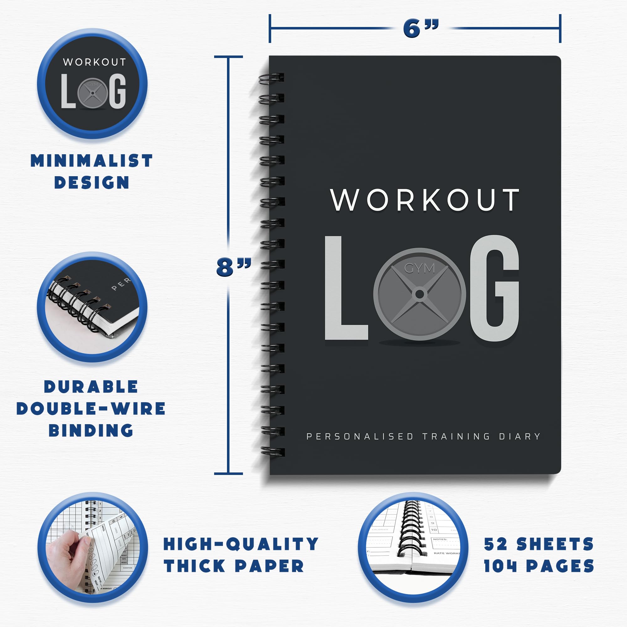 Workout Planner for Daily Fitness Tracking & Goals Setting (A5 Size, 6” x 8”, Charcoal Grey), Men & Women Home & Gym Training Diary by Workout Log Gym