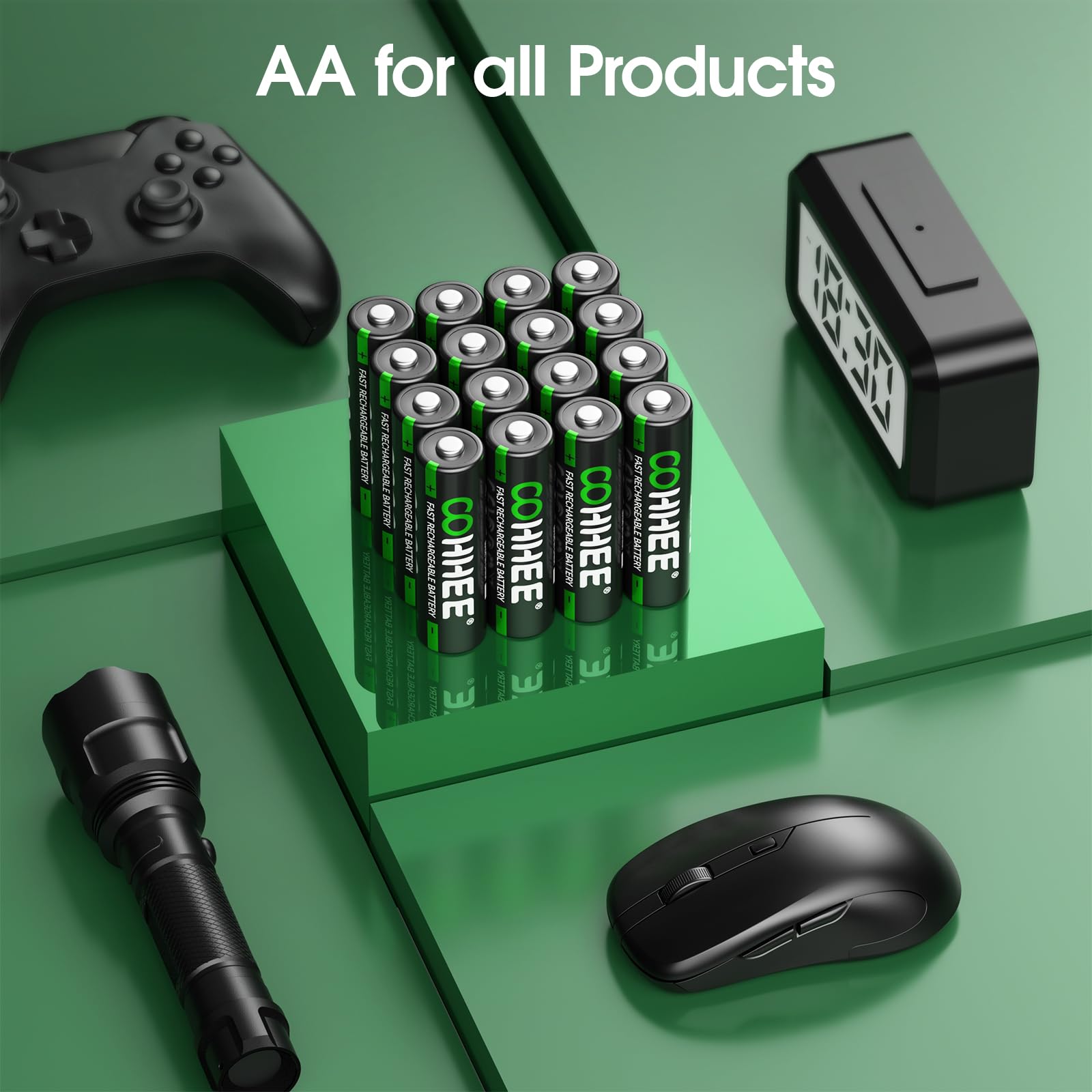 BATZONE Rechargeable AA Batteries 16 Piece, 1200 Tech AA Batteries, Ni-MH 2800mAh AA Battery, Low Self-Discharge 1.2V AA Battery, with 4 x Battery Protection Boxes