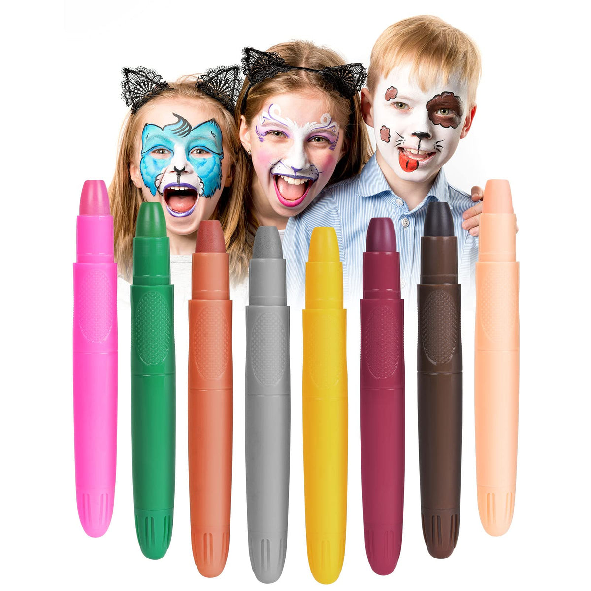 URAQT Face Paint Marker, 8 Colors Body Crayons Kit Non-Toxic Face Body Makeup Paint, Professional Face Paint Crayons for Kids Children, Face Paint Stick Set for Easter Cosplay Party Carnival