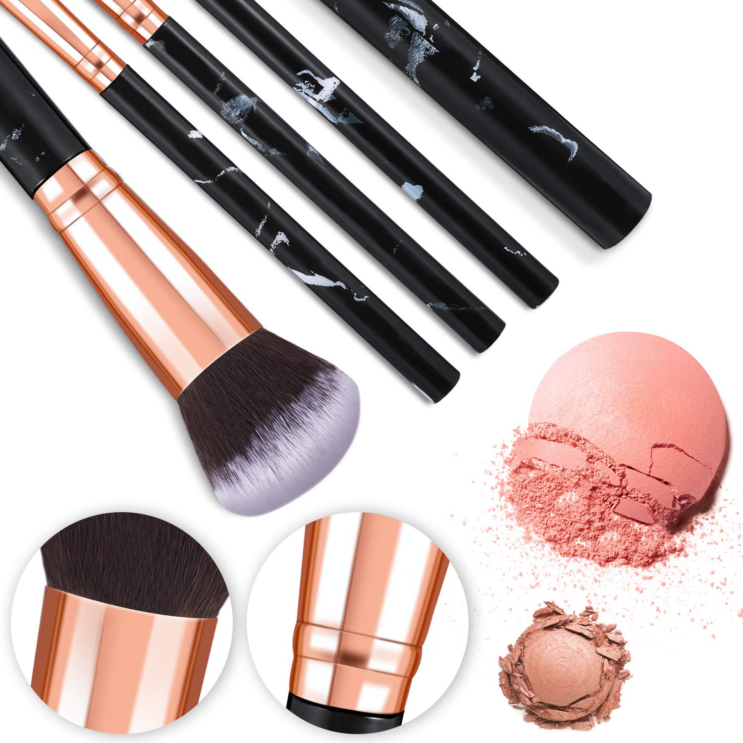 Makeup Brushes, 10pcs Professional Marble Makeup Brush Set, Premium Synthetic Kabuki Foundation Brush Makeup Sets for Eyeshadow Eyebrow Foundation Brush Concealer, Make Up Brush Set with Cosmetic Bag