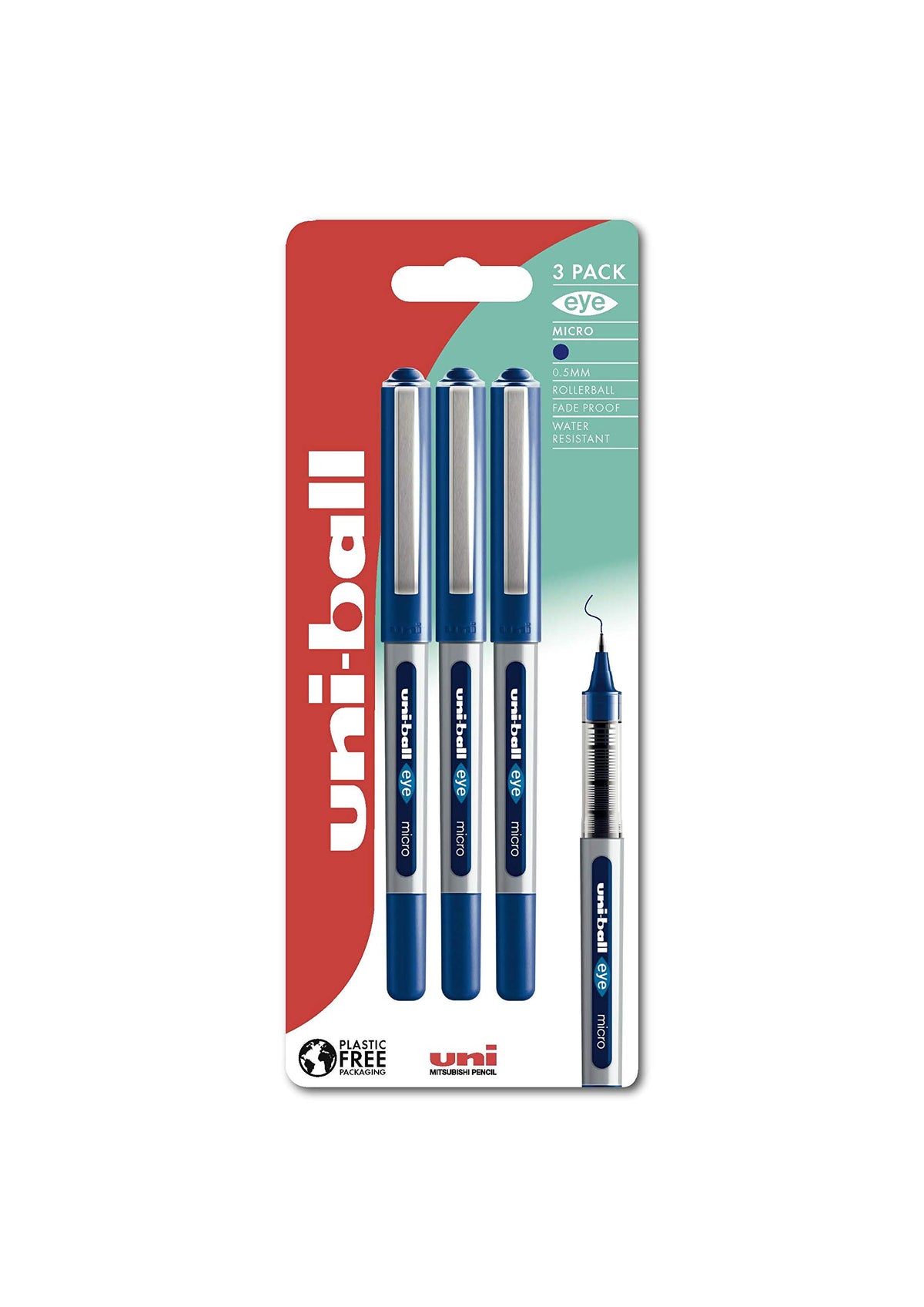 UB-150 Eye Micro Rollerball 3pc Blister Blue Plastic Free Packaging