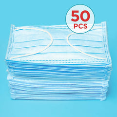 H HARLEY STREET CARE Disposable Blue Face Masks Protective 3 Ply Breathable Triple Layer Mouth Cover with Elastic Earloops (Pack of 50)