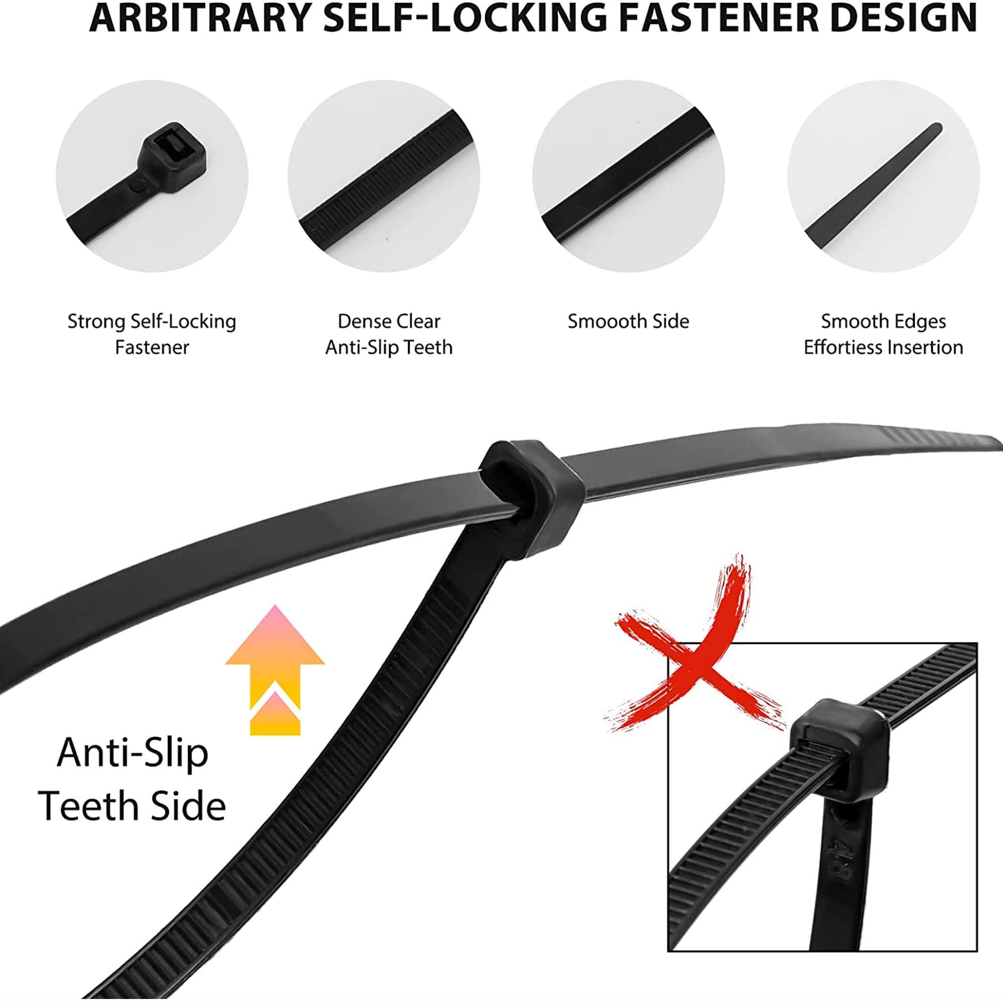 100 Sliver Plastic Cable Ties, 3 Different Sized Tie Wraps, Durable Strong Plastic Material Ensuring Longevity. Self Locking Zip Ties Ideal for Home, Office, Garden and DIY (Silver)