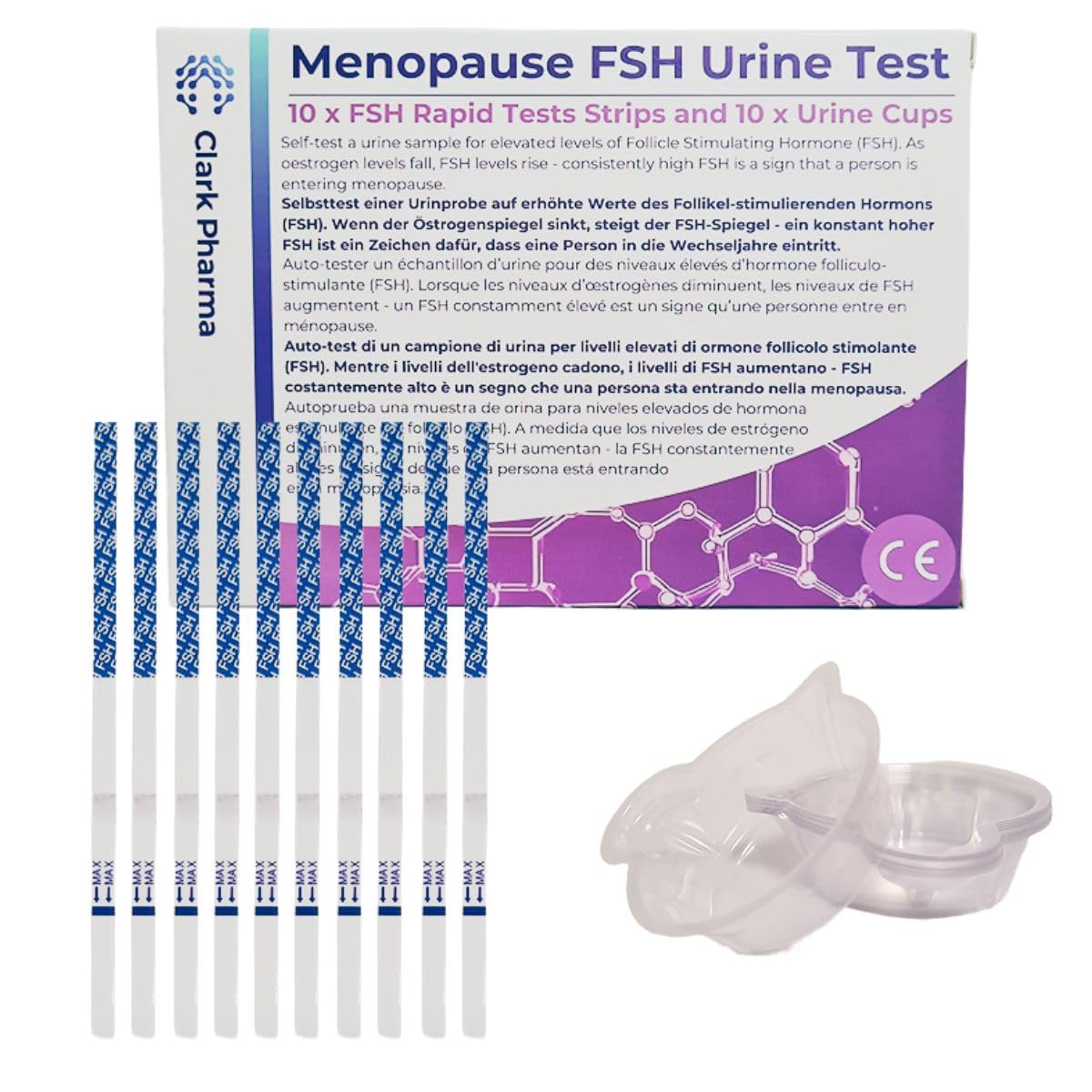 10 Pack Menopause Test Kit   10 Test Strips & 10 Urine Cups   Women Follicle Stimulating Hormone Detection   Self Test for Early Menopause Perimenopause   Fertility Test