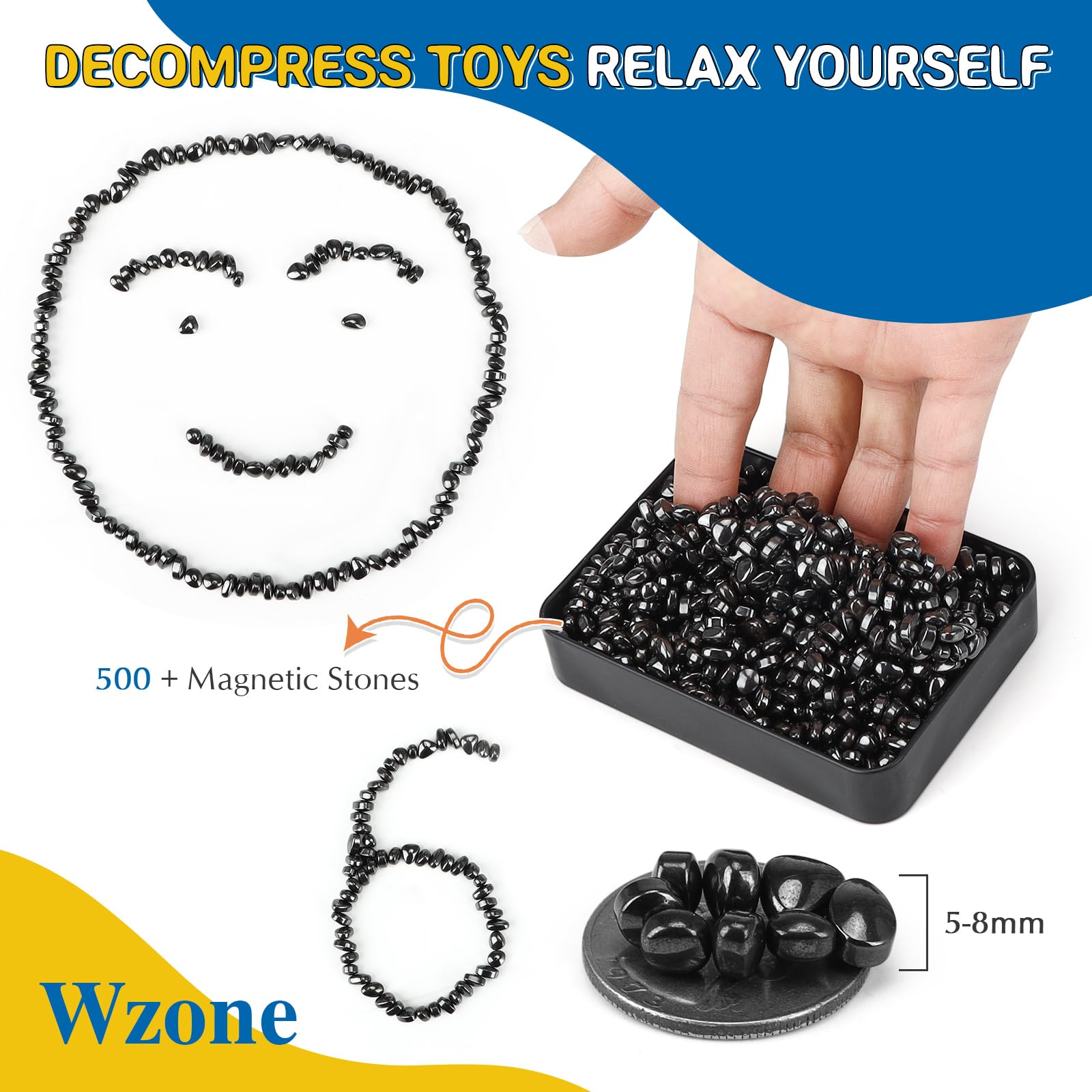 Wzone Crack Magnets Tiny Magnetic Stones 600g (Approximately 1000Pcs), Stress Relief Magnets, Stress Reduction & Creativity, Fidget ADHD Toy, Anti Stress Pastime Gift Idea