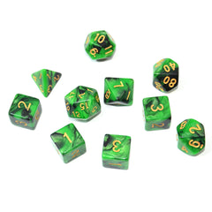 SmartDealsPro Double-Colors Polyhedral Dice Sets with Pouches for D&D DND RPG MTG Dungeon and Dragons Table Board Roll Playing Games D4 D6 D8 D10 D% D12 D20 (Black-Green)