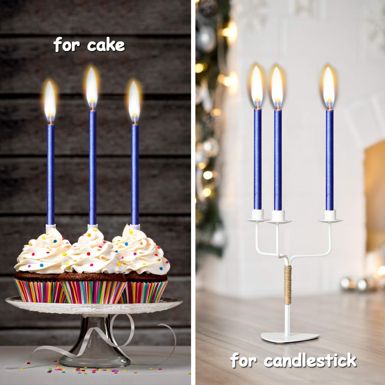 12PCS Birthday Candles with Real Flames Party Supplies for Cakes Sparkler Candles for Birthday Dinner Party (Blue)