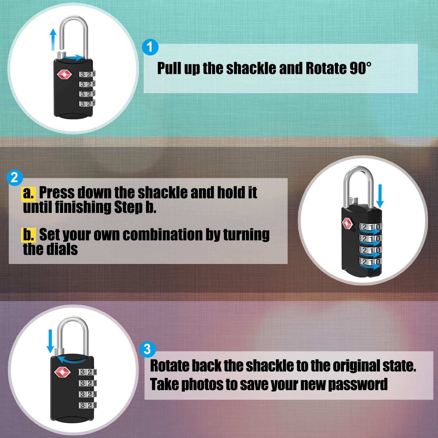 Diyife TSA Luggage Locks, [Updated Version][4 Packs] 4-Digit Security Padlock, Combination Padlocks, Code Lock for Travel Suitcases Luggage Bag Case etc. Black