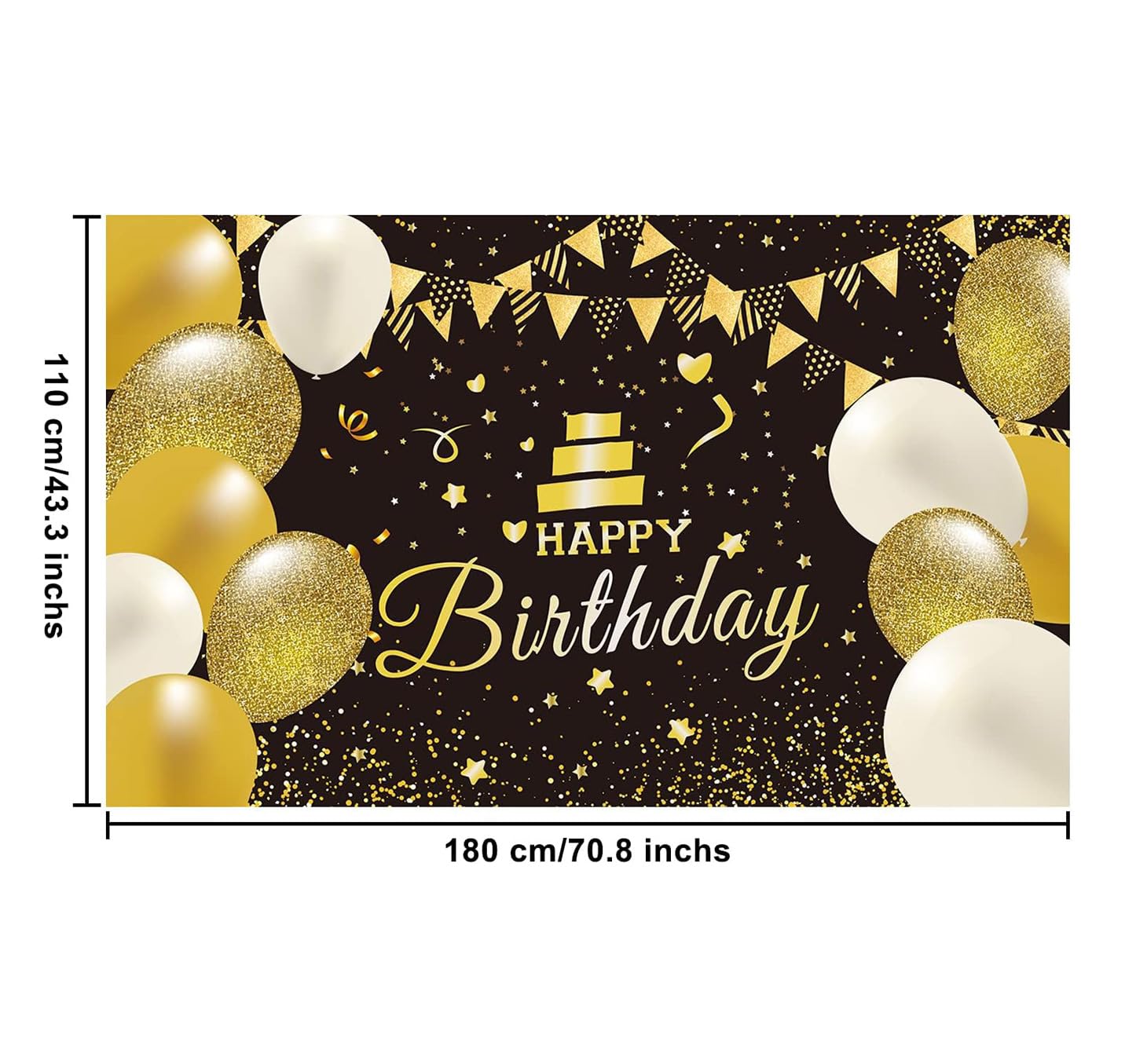 GRESATEK Happy Birthday Banner,Black Gold Party Backdrop Decoration Set,Extra Large Birthday Photo Booth Sign Poster Background Birthday Party Supplies for Men Women Boys Girls