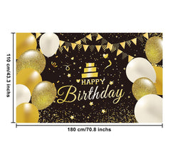 GRESATEK Happy Birthday Banner,Black Gold Party Backdrop Decoration Set,Extra Large Birthday Photo Booth Sign Poster Background Birthday Party Supplies for Men Women Boys Girls