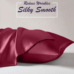 Moonlight Bedding Satin Pillowcases 2 Pack - Burgundy Silk Pillowcases with Envelope Closure Satin Pillow Case Standard Hotel Quailty Satin Silk Pillowcase (50x75cm))