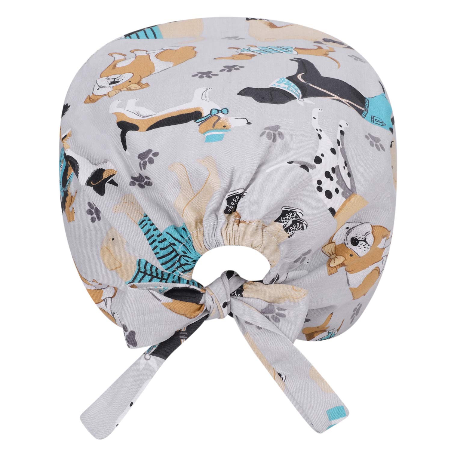 Scrub Cap Chef Hat for Women Men Cartoon Animal Printed Turban Cap Kitchen Cooking Hat Shower Cap Bath Cap Adjustable Tie Work Cap Elastic Band Spa Salon Cap Multipurpose Hat (Dog)