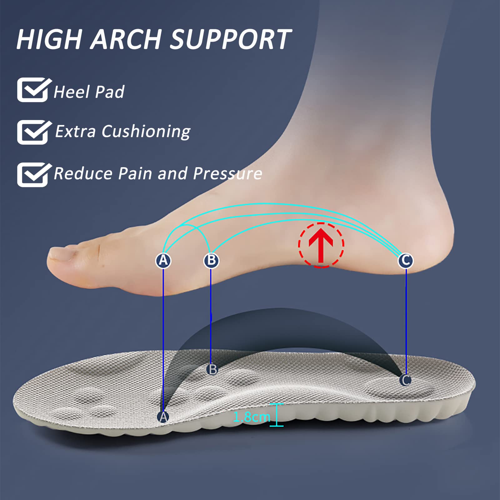 Memory Foam Insoles with Arch Support for Women Men, Comfort Massage Insoles Replacement Shoe Inserts for Trainers Sneakers Sports Shoes Work Boots and Walking Shoes (5/5.5UK, Orange)