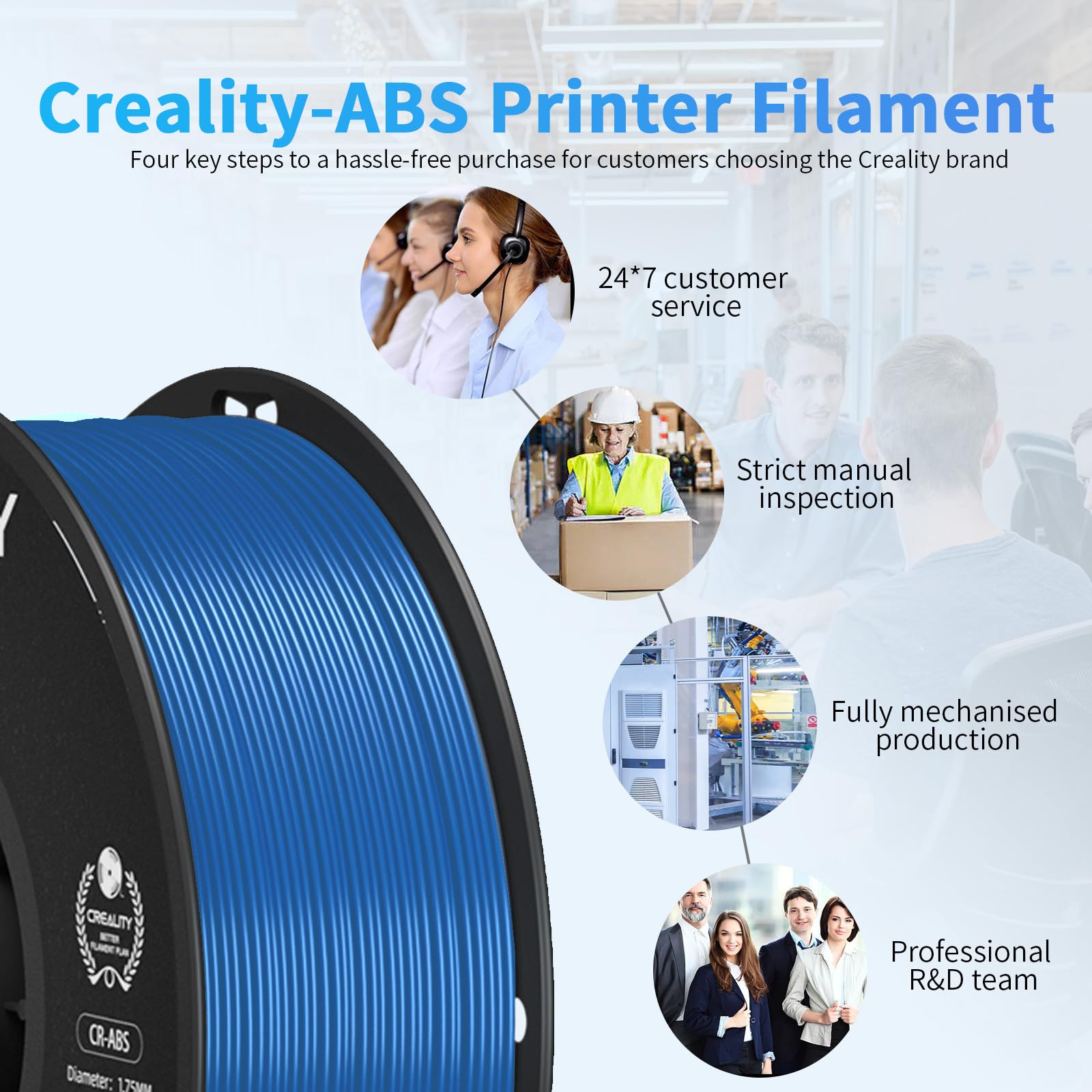 Creality ABS Filament 1.75 mm, Official 3D Printer Filament ABS No-Tangling, Strong Bonding and Overhang Performance Dimensional Accuracy and/-0.03mm, 1kg(2.2lbs)/Spool (Blue)