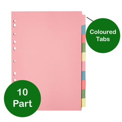 [3 Pack] A4 File Dividers 10 Part   A4 Subject Dividers 10 Part Card Folder Dividers Multi Hole Punched in Assorted Colours   Fit All A4 Portrait File Dividers