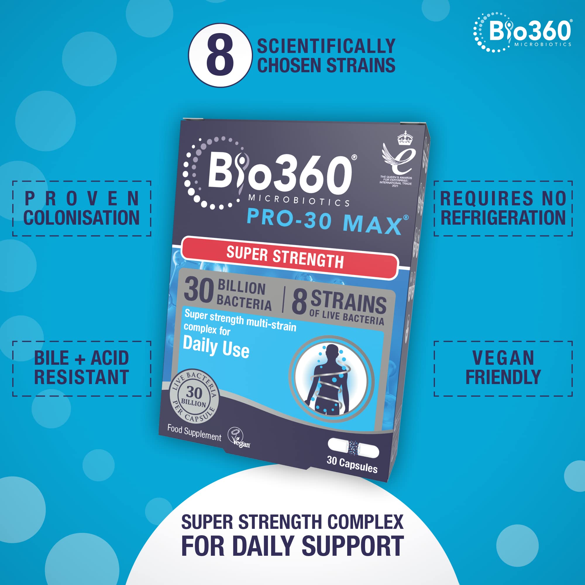 Natures Aid Bio360 Pro-30 MAX (30 Billion Bacteria), from Natures Aid, 30 Capsules