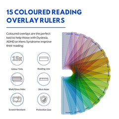 Studyteq 15 x Professional Dyslexia Coloured Reading Overlays And Rulers and Protective Case   Reading Tracking Rulers for Visual Stress, Dyslexia, Irlens Syndrome, and ADHD