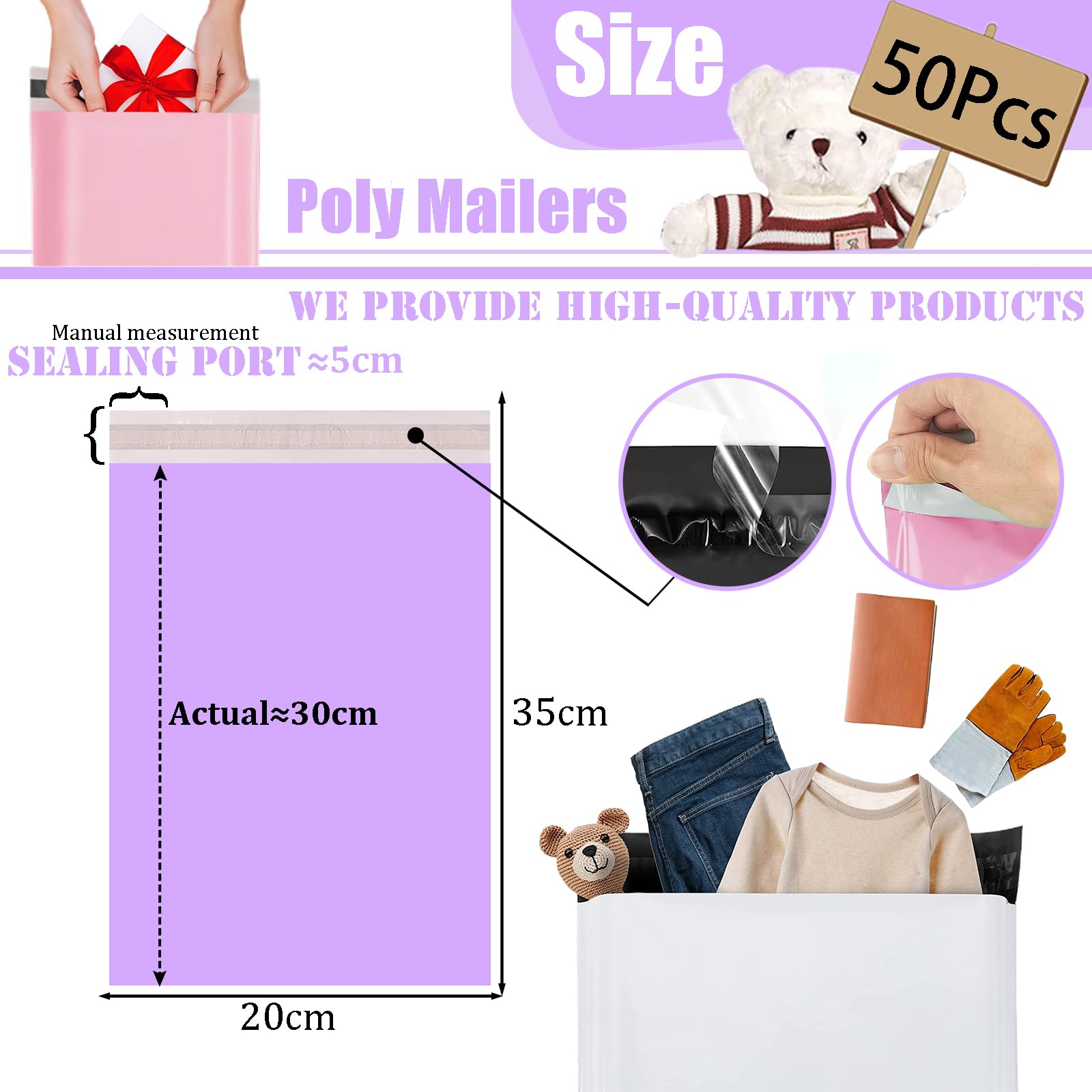 50pc 20x35cm Purple Vinted Postage Bags Mailing Bags for Clothes,Mailing Poly Postal Self Seal Bags,Parcel Shipping Bags Strong Packaging Bag Delivery Bags Plastic Envelopes for Posting Clothes Parcel