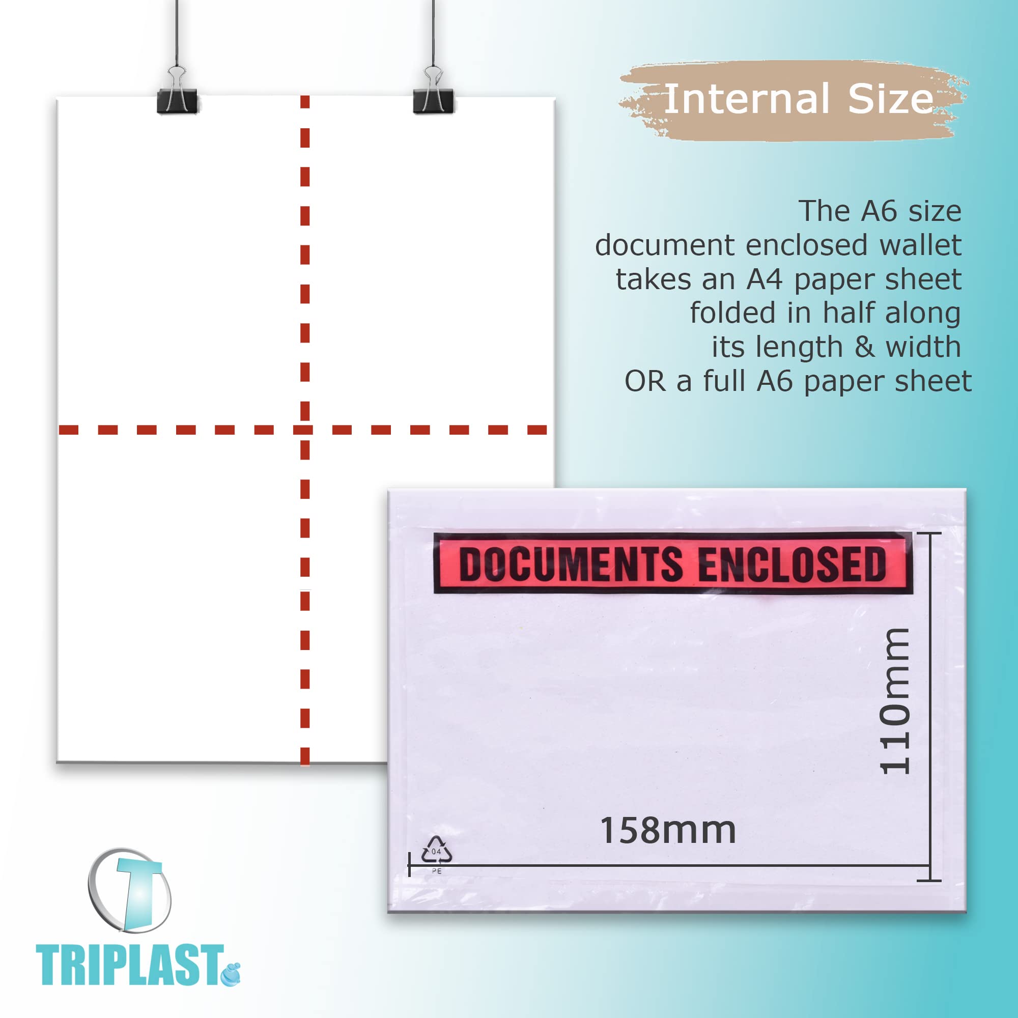 Triplast 100 x A6 Printed Document Enclosed Wallet (158 x 110 mm)   Peel & Seal Clear Plastic Envelopes/Sleeves/Pockets/Wallets   Attach Invoices, Packing Lists & Delivery Notes to Parcels