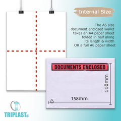 Triplast 100 x A6 Printed Document Enclosed Wallet (158 x 110 mm)   Peel & Seal Clear Plastic Envelopes/Sleeves/Pockets/Wallets   Attach Invoices, Packing Lists & Delivery Notes to Parcels