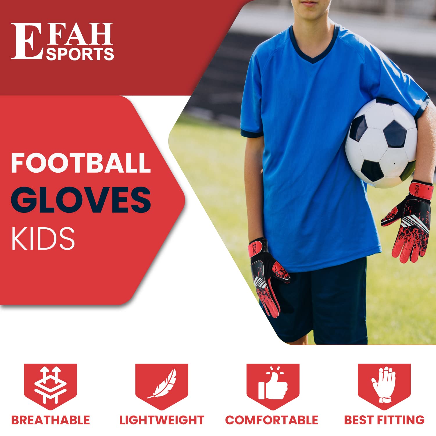 EFAH SPORTS Football Goalkeeper Gloves For Boys kids Children Youth Soccer Goalie Glove with Super Grip Palms