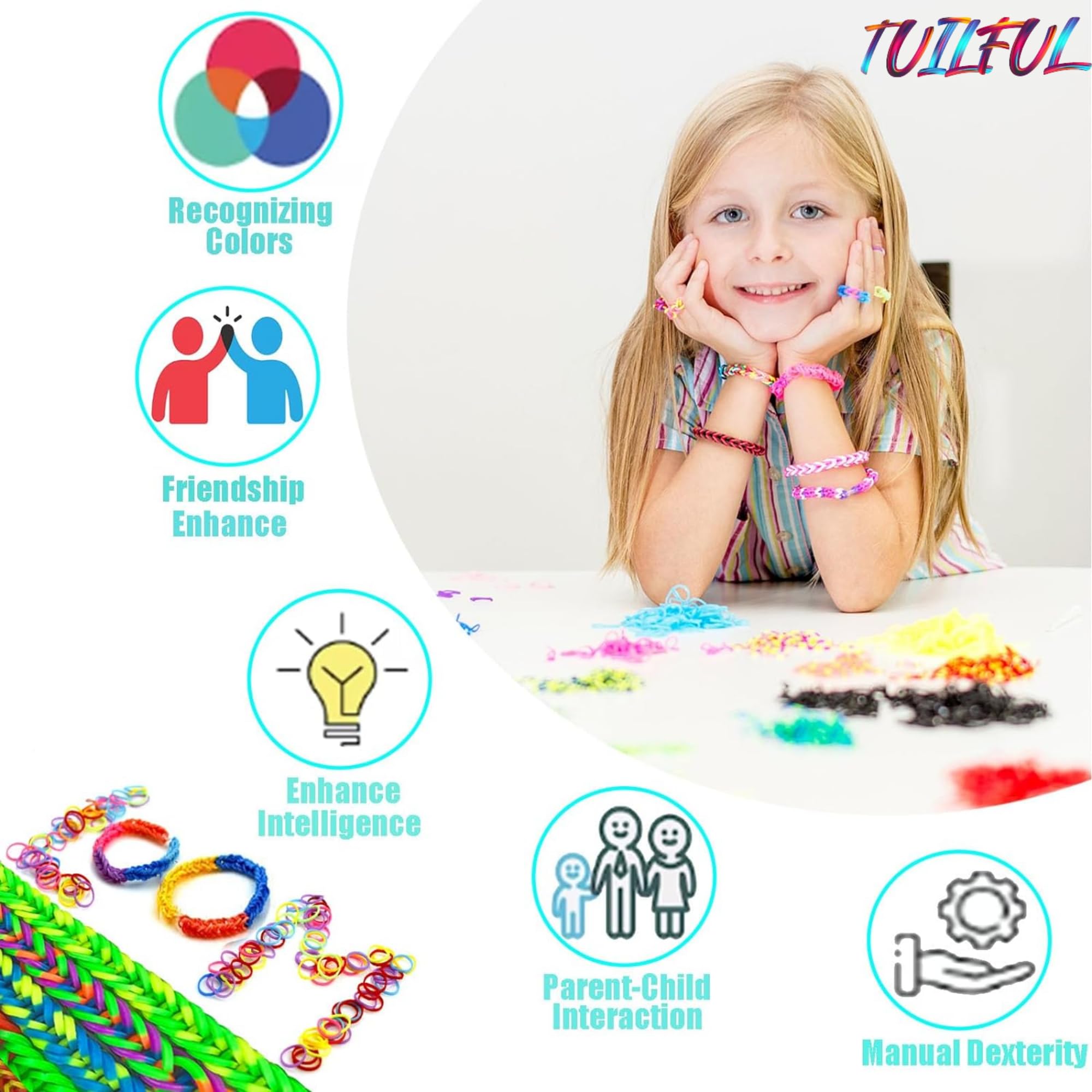 Tuilful Loom Bands Kit 5000and in 40 Vibrant Colours Loom Bands Friendship Bracelet Kit for Boys and Girls Includes Loom Bands Alphabet Beads S Hooks with Storage Box DIY Craft Gift (5000)