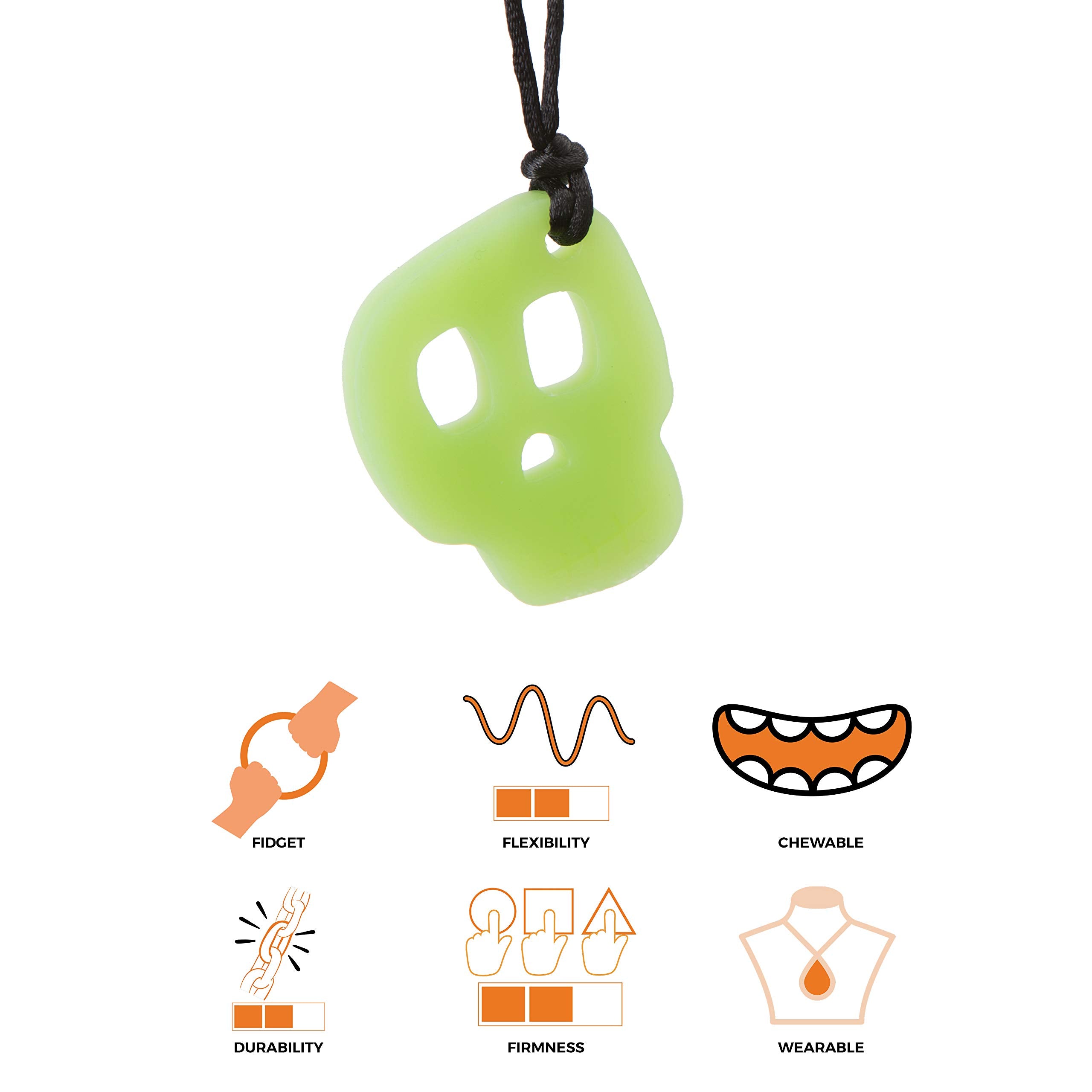 Chewigem Skull Pendant - Glow in The Dark, Textured & Smooth, Discreet, Chewable Necklace & Sensory Chew   Calming Aid for SPD, Autism, ADHD   Mild - Mod Chewers   Anxiety Reduction & Improved Focus.