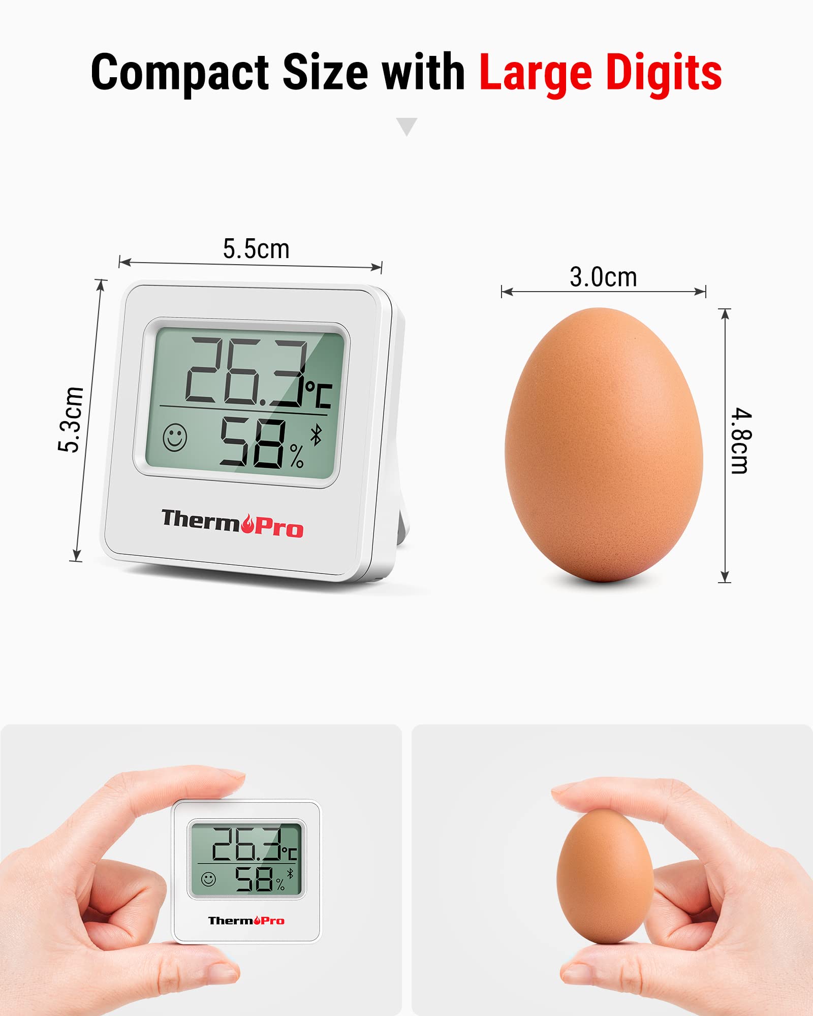 ThermoPro TP357 Room Thermometer Indoor Bluetooth Hygrometer Humidity Meter and Temperature Monitor with Smart App and Data Recording with Humidity Sensor for Baby Room Office, 3 Pieces