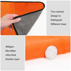 URAQT Microfibre Cleaning Cloths, 3 Pack Car Cleaning Cloths, Two-layer Thickened Microfibre Towels, Lint Free Super Absorbent Cleaning Towel for Car Washing, Drying, Detailing, Orange, 40x60cm